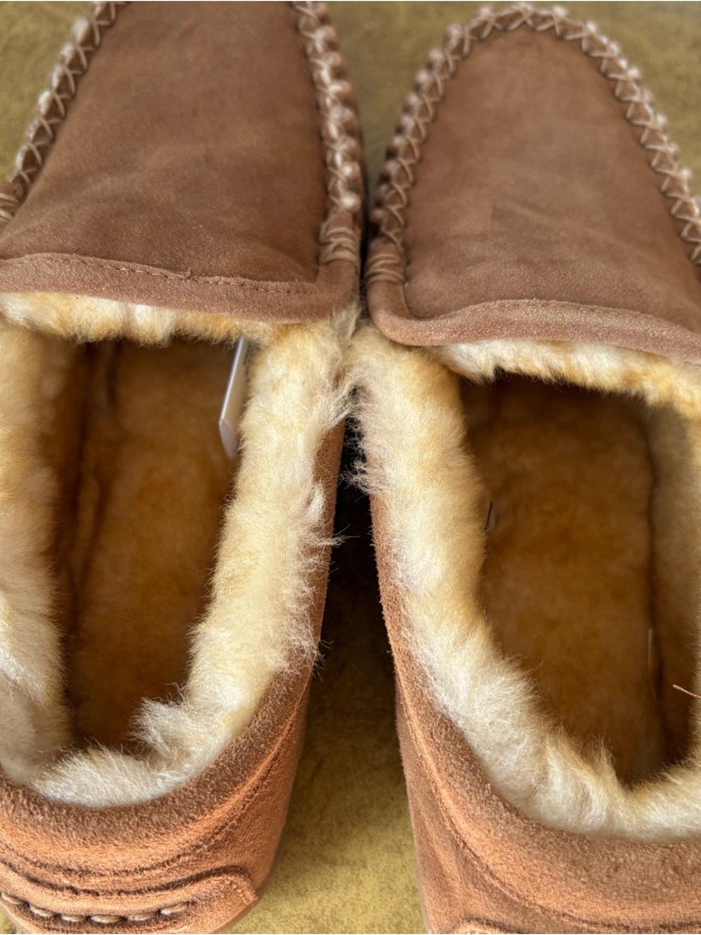 L.L. Bean Men’s Wicked Good Moccasins – Brown Suede Shearling Slipper – Size 7M - Picture 9 of 11